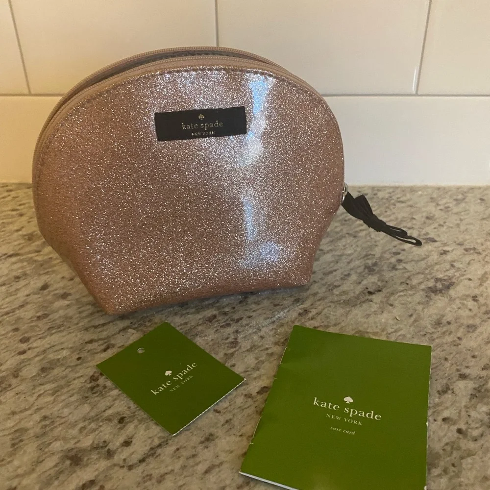 kate spade rose gold glitter cosmetic pouch